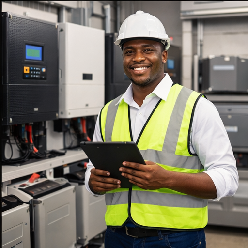 Technical specialists during a professional solar installation launch ceremony
